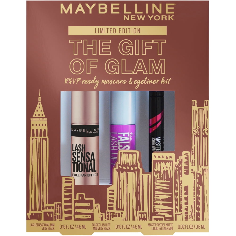 Maybelline Gift of Glam Mini Mascara and Eyeliner Makeup Set, Very Black, 3 Count