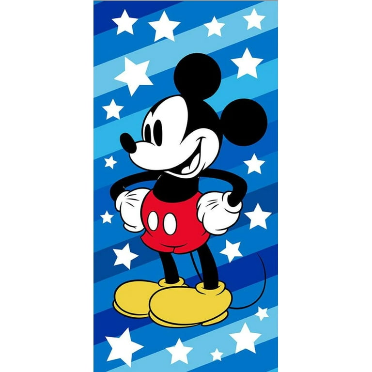 Disney Mickey Mouse Beach Towel Super Star Blue Stripe 