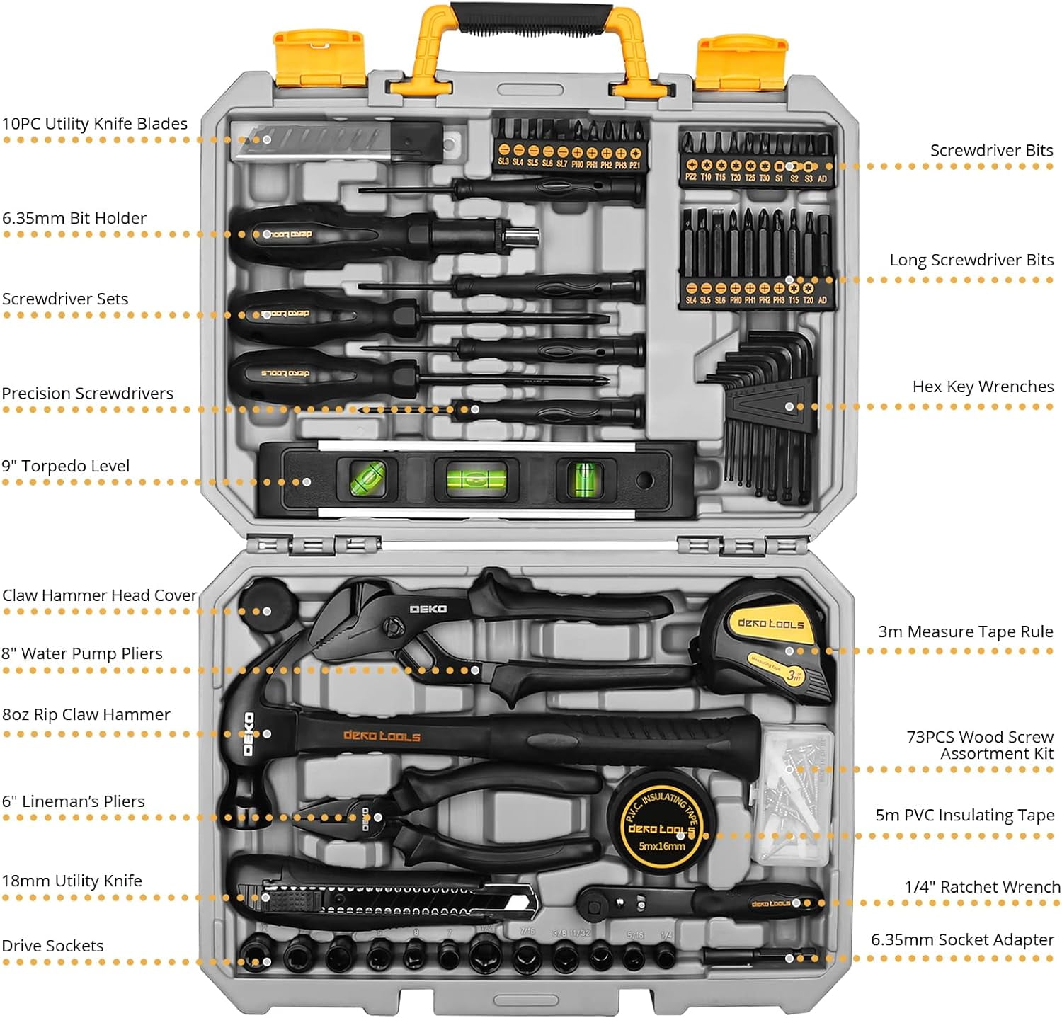 DEKO
 150 Piece Tool Set, General Household Hand Tool Kit, Home Repair Tool Kit with Plastic Toolbox Storage Case for DIY Project, Home Maintenance