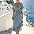 thumbnail image 6 of Oksale Elegant Dresses for Women Wedding Guest Asymmetrical Ruffle Hem V Neck Wrap Dress Cozy Batwing Sleeve Midi Vacation Summer Dresses for Holiday Blue XL, 6 of 8
