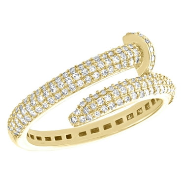 10K Yellow Gold Round Diamond Spiral Nail Statement Band 9mm Pave Ring 1/2 CT.