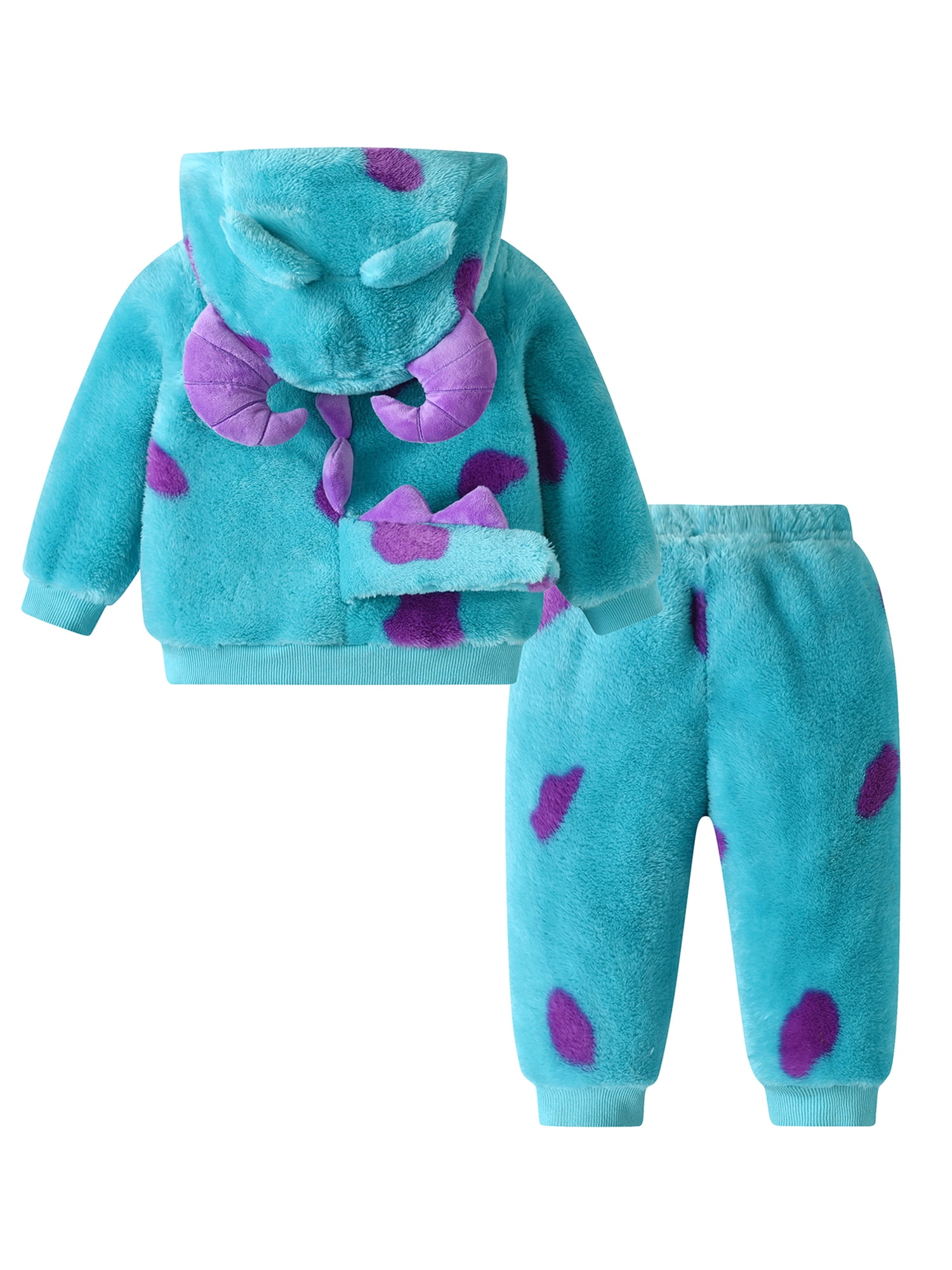 Toddler Girl Boy Halloween Monster Costume Funny Animal Cosplay Costume Long Sleeve Plush Horn Hooded Sweatshirts Pants Set Outfits Fall Winter Clothes