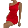 thumbnail image 1 of Jumpingount Vestido de tirantes finos informal para mujer, vestido veraniego con cuello Irregular, ropa de verano para vacaciones en la playa y discoteca Vestidos Rojo L Jumpingount AP010938-04, 1 of 6