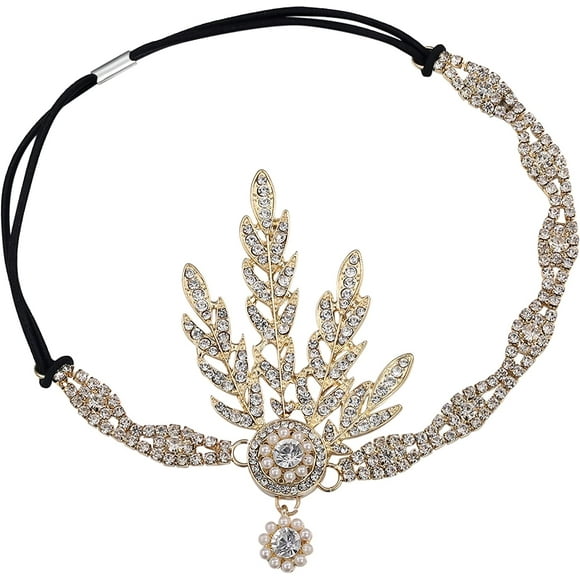 SHENMO Accessoires de Costume des Années 1920 Bandeau Fantaisie Flapper Cristal Bandeau Gatsby des Années 1920 Bandeaux Inspirés Feuille Couronne Perle