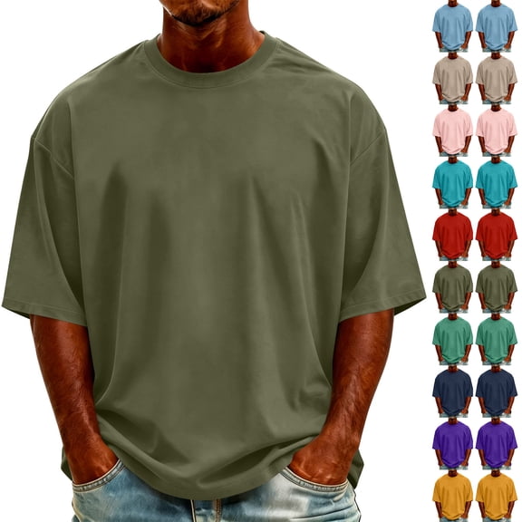 Agkizg Men Crew Neck T Shirts, Short Sleeve Solid Loose Drop Shoulder Casual Tops Soft Basic Tees for Daily Outdoor Summer Everyday Wear
