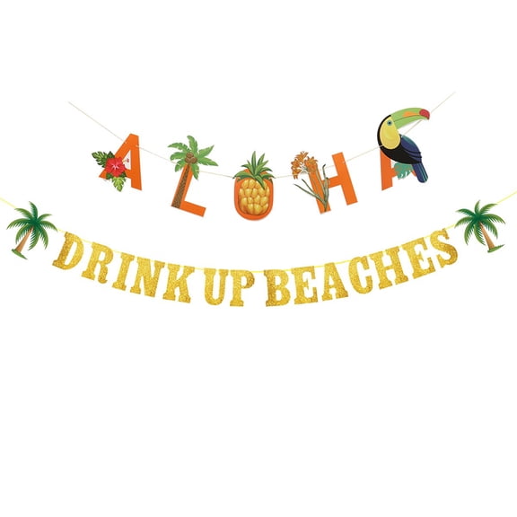 GETAJGHSD 2Pcs Beach Party Banner Paper Pull Flag Bunting Decor Assorted Color for Walls and Doors