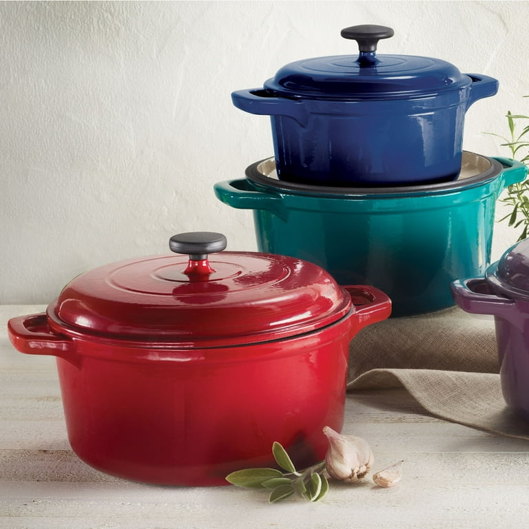 2 in 1 Enameled Cast Iron Dutch Oven, 5.5QT Enamel Dutch Oven with Skillet  Lid, Gas, Induction Compatible, Red
