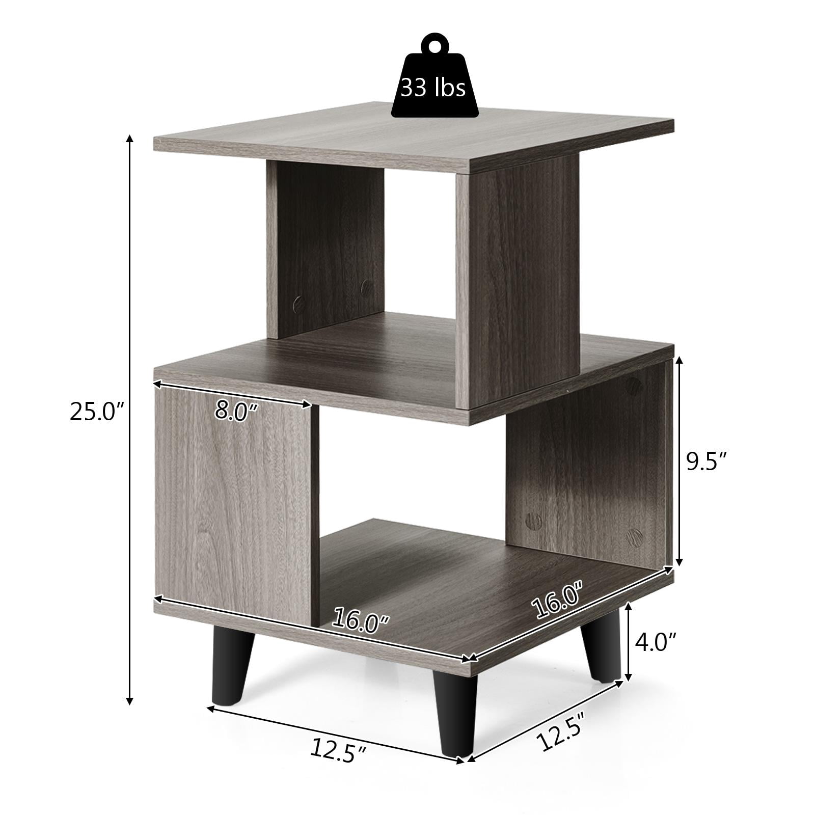 Giantex Set of 2 End Table, Accent Sofa Wood Nightstand, Small Bookcas w/Open Storage Shelves