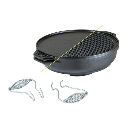 Lodge Cast Iron Cook-It-All Kit. Five-Piece Cast Iron Set includes a Reversible Grill/Griddle 14 Inch, 6.8 Quart Bottom/Wok, Two Heavy Duty Handles, and a Tips & Tricks Booklet.