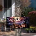 thumbnail image 3 of Spooky Halloween Night Witch Chesapeake Bay Retriever Glowing Pumpkins Landscape Wood Sign Chessie Dog Lover Hanging Wall Home Decor - 12015, 3 of 5