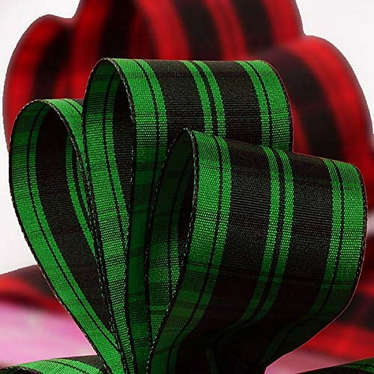 Scarlet Red & Green Plaid Tartan Wired Craft Ribbon 1.5 x 30