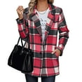 thumbnail image 2 of Otntypg Women Plaid Shacket Jacket Trendy Fall Casual Button Wool Blend Notch Collared Trench Coat Winter Clothing with Pockets Hot Pink L, 2 of 7