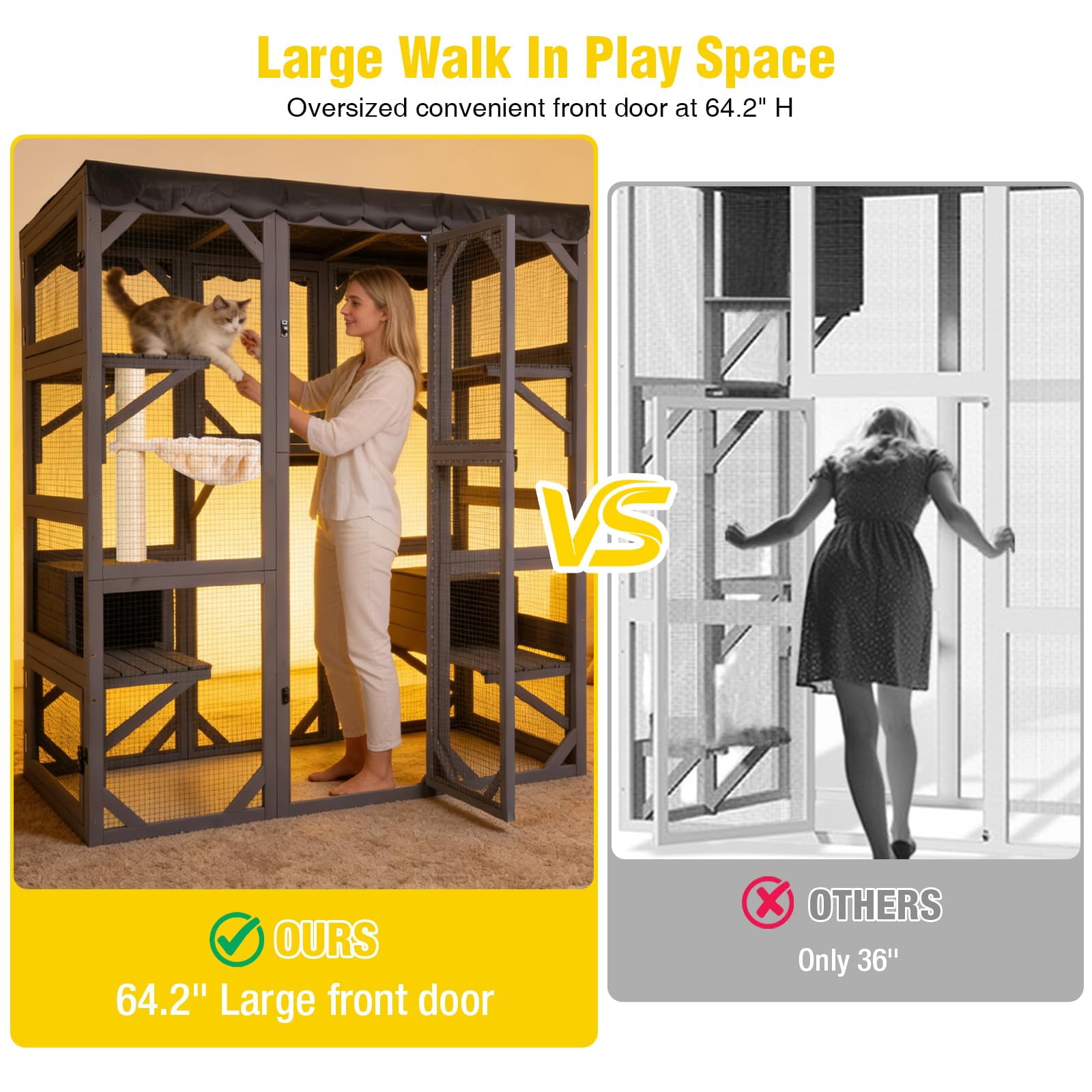 Aivituvin Catio Outdoor Cat Enclosure Large Cat House for Multiple Cats Walk in Cat Cage with Tarp Roof 70"
