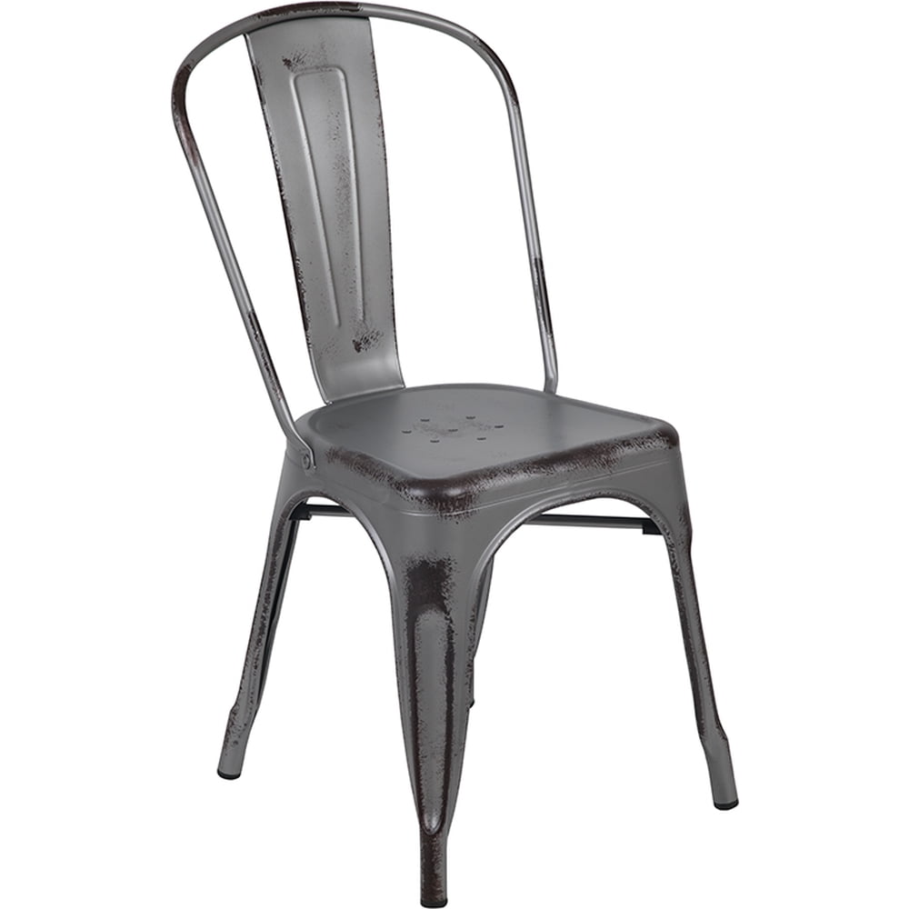 Flash Furniture Commercial Grade Distressed Silver Gray Metal IndoorOutdoor Stackable Chair