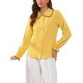 thumbnail image 4 of Allegra K Women's Sweet Ruffle Peter Pan Collar Button up Work Shirts XS Yellow, 4 of 6