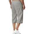 thumbnail image 2 of Men's Cotton Linen Pants 3/4 Quarter Waistband Loose Pant Casual Solid Color Drawstring Cropped Pants with Pockets, 2 of 6