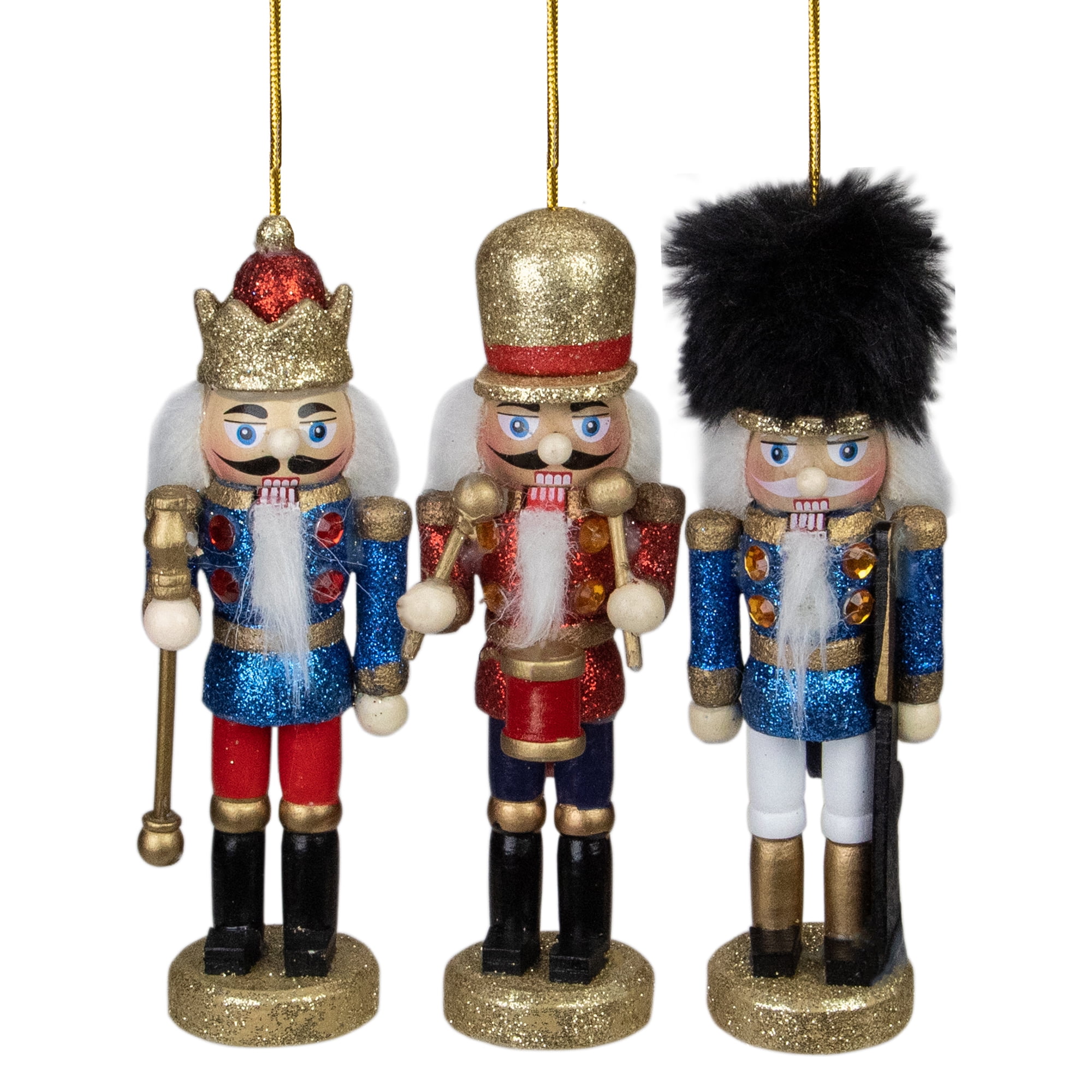 Set of 3 Glittery Assorted Classic Nutcracker Ornaments 5"