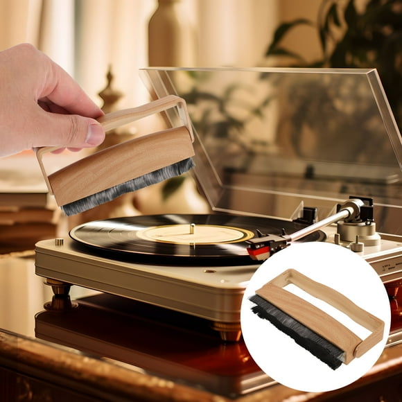 BRIGHTFUFU Cd Player Cleaner Wood Khaki Record Cleaning Supplies for Music Lovers 1Pcs