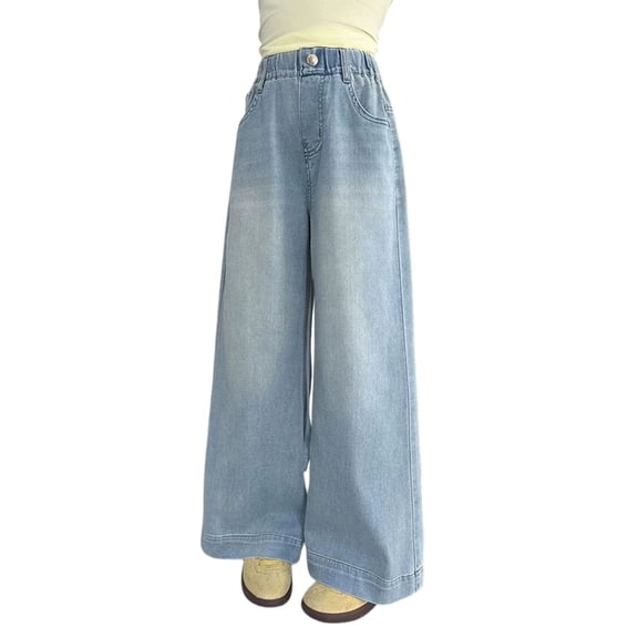KAUOD Girls Flare Baggy Jeans Teen Wide Leg Bell Bottom Denim Pants Kids Elastic High Waist Wash Oversized Husky Jean Streetwear