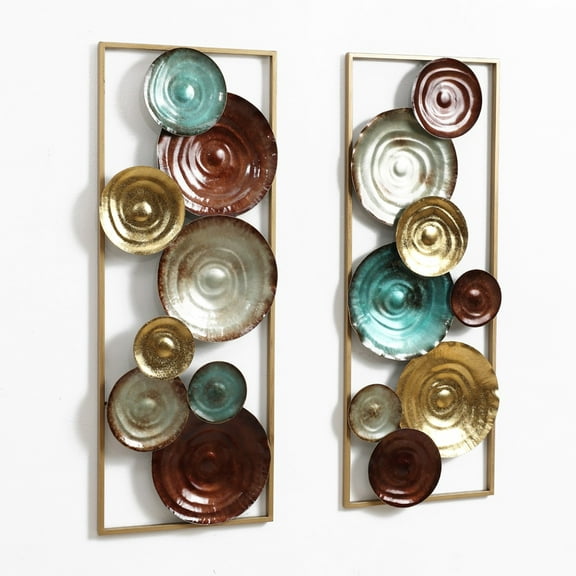 LuxenHome 2-Piece Multi-Color Gems Abstract Metal Wall Decor Set