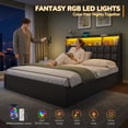 thumbnail image 3 of Queen Size Bed Frame with Storage Headboard and 4 Drawers, Wooden Upholstered Platform Beds with Charging Station and LED Lights, Metal Slats, No Box Spring Needed, Black, 3 of 9