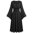 thumbnail image 2 of Smsaxvxz Renaissance Halloween Costume for Women Pirate Dresses Bell Sleeve Medieval Ren Faire Dress Black 2XL, 2 of 6