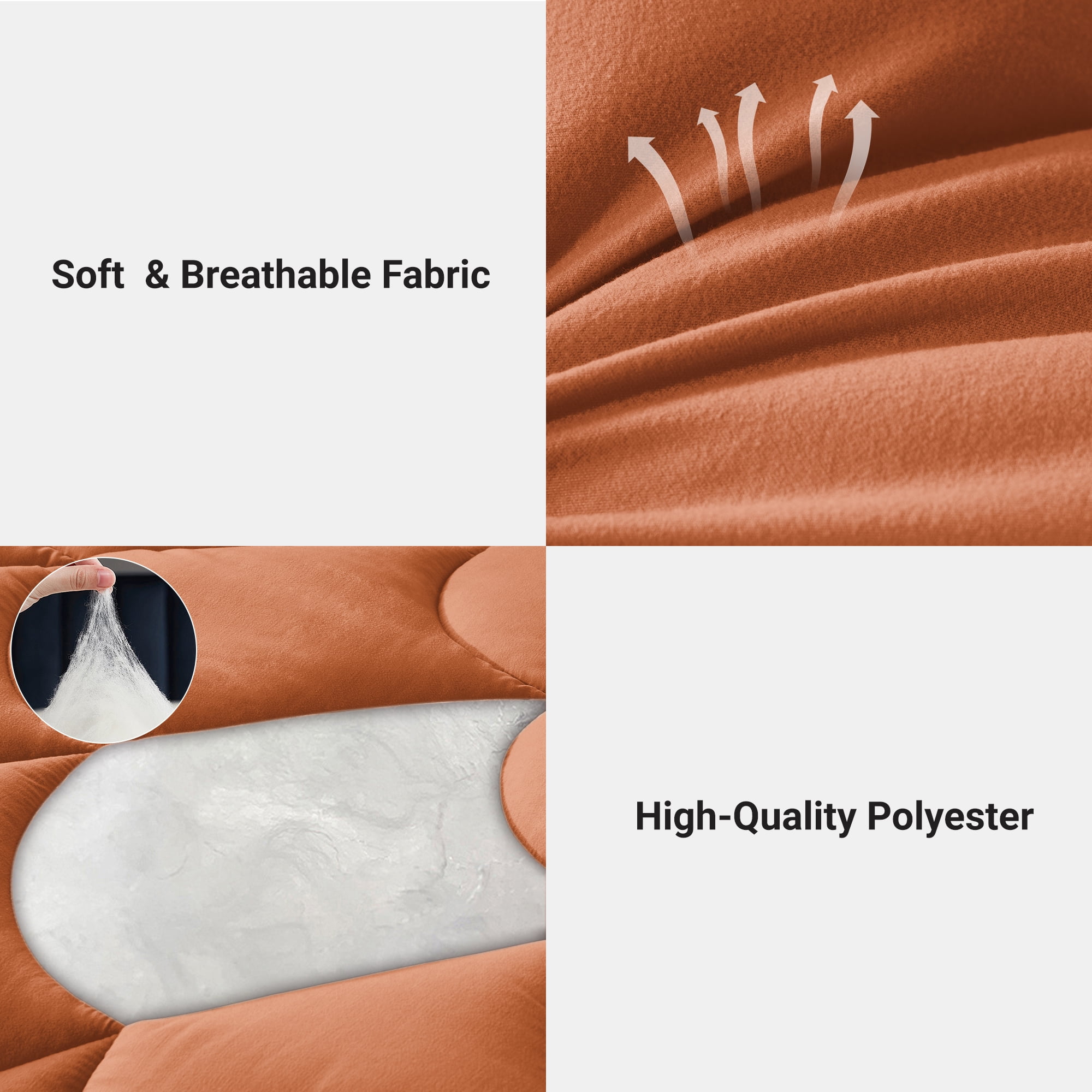 Yalamila Full Size Comforter Set 3-Piece All-Season Down Alternative Reversible Comforter Set,Burnt Orange,200GSM Cooling Quilted Duvet Insert,95 GSM Soft Cover Bed in a Bag