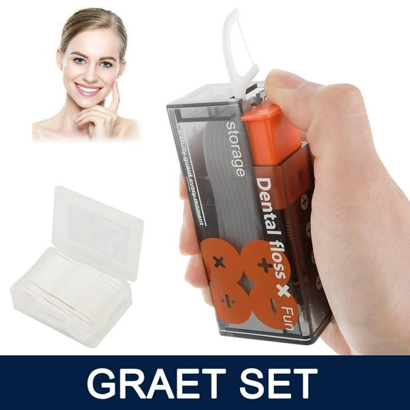 Dental Floss Picks Dispenser - More Portable - 60 Pcs Tooth Dental Floss Picks, Floss Sticks Floss Pick Holder Included 10 Pcs Dental Flossers for Adults (Orange   50 Pcs Extra Dental Floss)