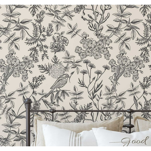 S4Sassy Removable Nature-inspired Waterproof Wall Wrap, Textured Finish Wallcover, Soft Watercolor Wildflowers Contact Paper for Walls, Dresser, Self Adhesive Vinyl Wallpaper Roll- Beige (25"x240")
