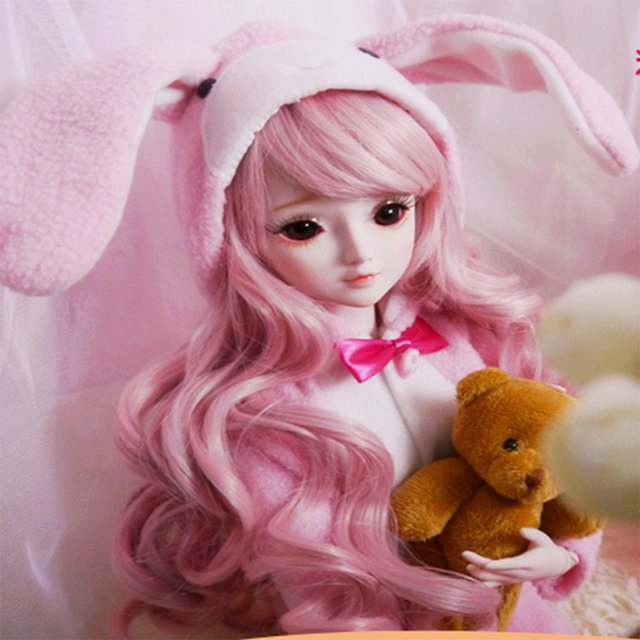 Elegante Cabello Rosa con Flequillo para Night Lolita, Supper , MSD DZ 1/3 Dolls, Circunferencia Cabeza de 9-10 Yotijar pelo de muñeca bjd
