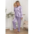 thumbnail image 4 of DAKIMOE Sleepwear Womens Silky Satin Pajamas Set Long Sleeve Nightwear Loungewear, Light Purple, XL, 4 of 8