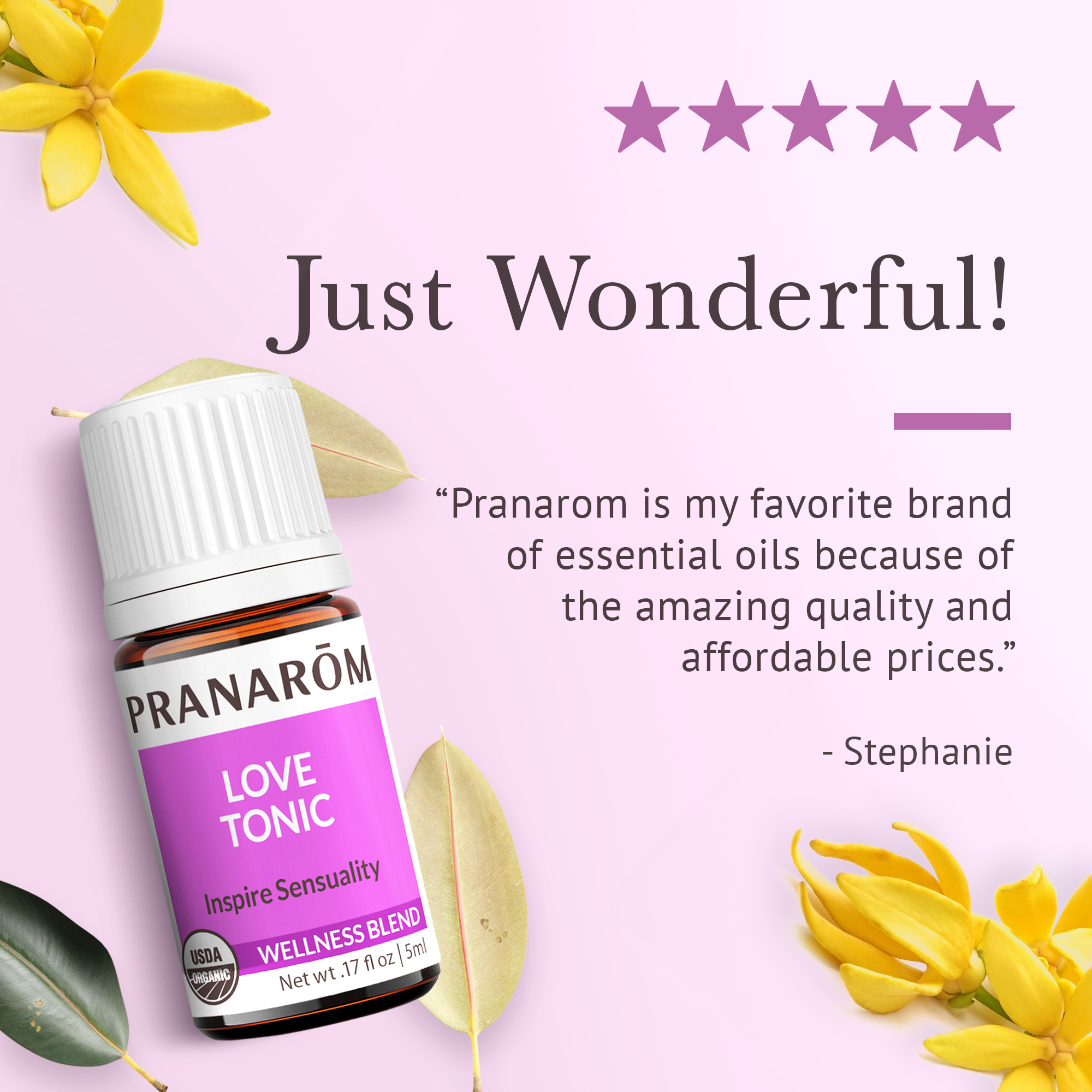 Pranarom - Love Tonic Essential Oil Wellness Blend 5ml - For Aromatherapy Enthusiasts - Relaxation and Sensuality - Certified Organic Ingredients - Pure Essential Oils