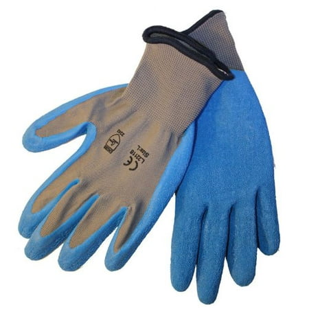12 pairs, Latex Coated Work Gloves- Natural Gray 13 Gauge /Nylon, Blue latex Palm (Large), Work Gloves- Hand protection, Safety use, Construction, warehouse, Building and Manufacture