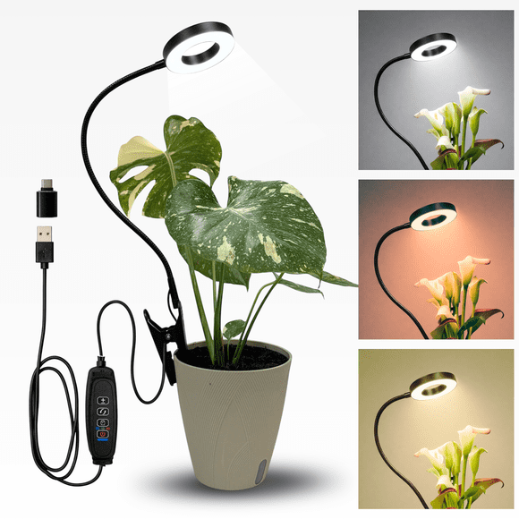 LED Grow Light for Indoor Plants, Clip or Insert Plant Light with 360° Flexible Gooseneck, 3 Light Modes, 10 Brightness Levels, Timer, USB with USB-C Adapter Included-1 Pack