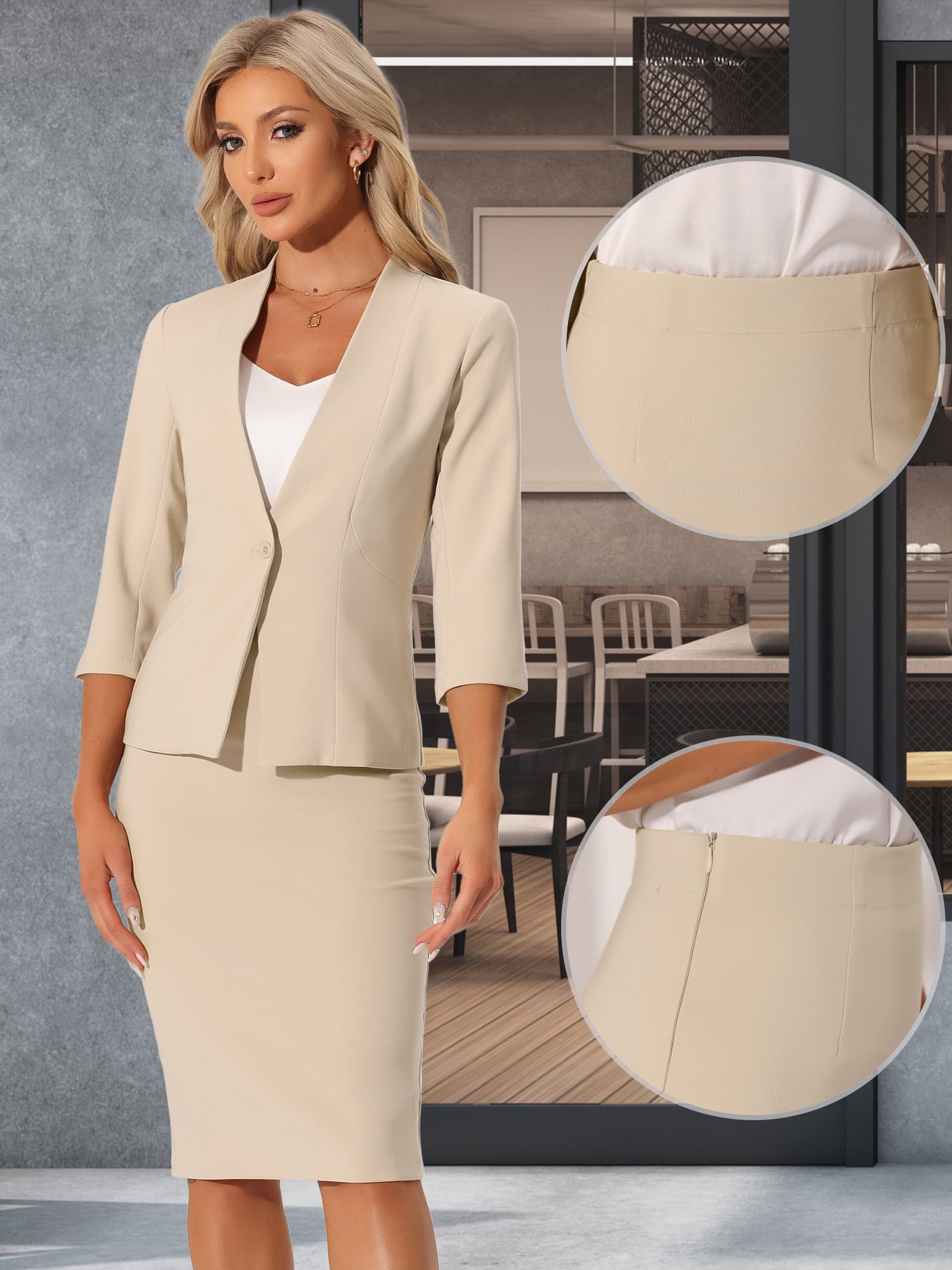 DARING DIVA 2Pcs Women's Office Work Outfit Business Skirt Suit Set 3XL Khaki