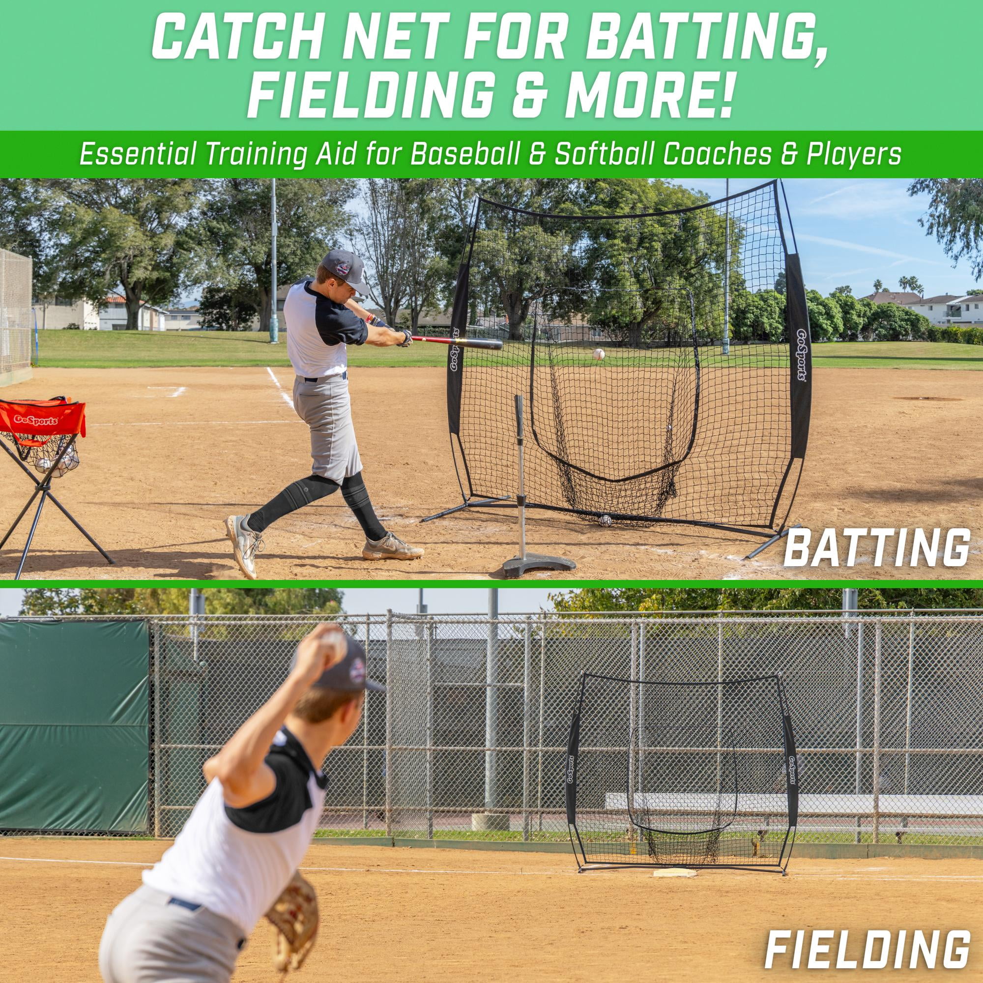 GoSports 7 ft x 7 ft Baseball & Softball Practice Training Hitting & Pitching Net - Black
