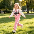 thumbnail image 2 of Pandaie Big Bow Embroidery Sweatsuit for Toddler Girls Raglan Doll Neck Sweet Clothes Outfit 3T 4T 5T 6T Kids School Pullover Tracksuit White,18-24 Months, 2 of 7