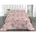thumbnail image 2 of Ambesonne Floral Quilted Bedspread Set 3 Pcs, Asian Winter Flower Pattern, Queen, Burgundy and Pastel Pink, 2 of 4