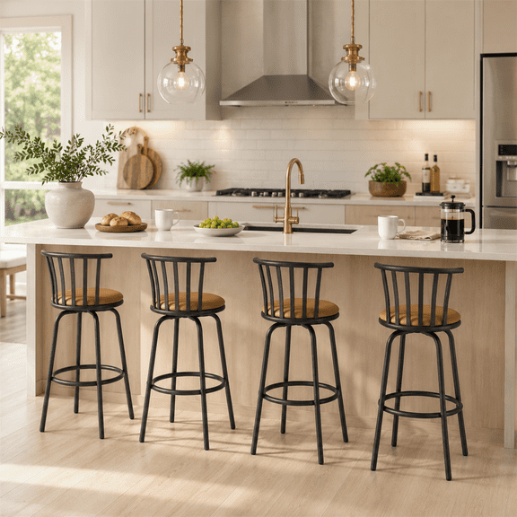 Homy Casa 4 Pack 24/29 in Adjustable Swivel Bar Stools with Back for Kitchen Island Brown