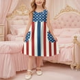thumbnail image 3 of vdgthytj Girls 4th of July Dress Kids Crewneck Sleeveless Stars Striped Summer A-Line Party Sundress with Pockets, 3 of 7