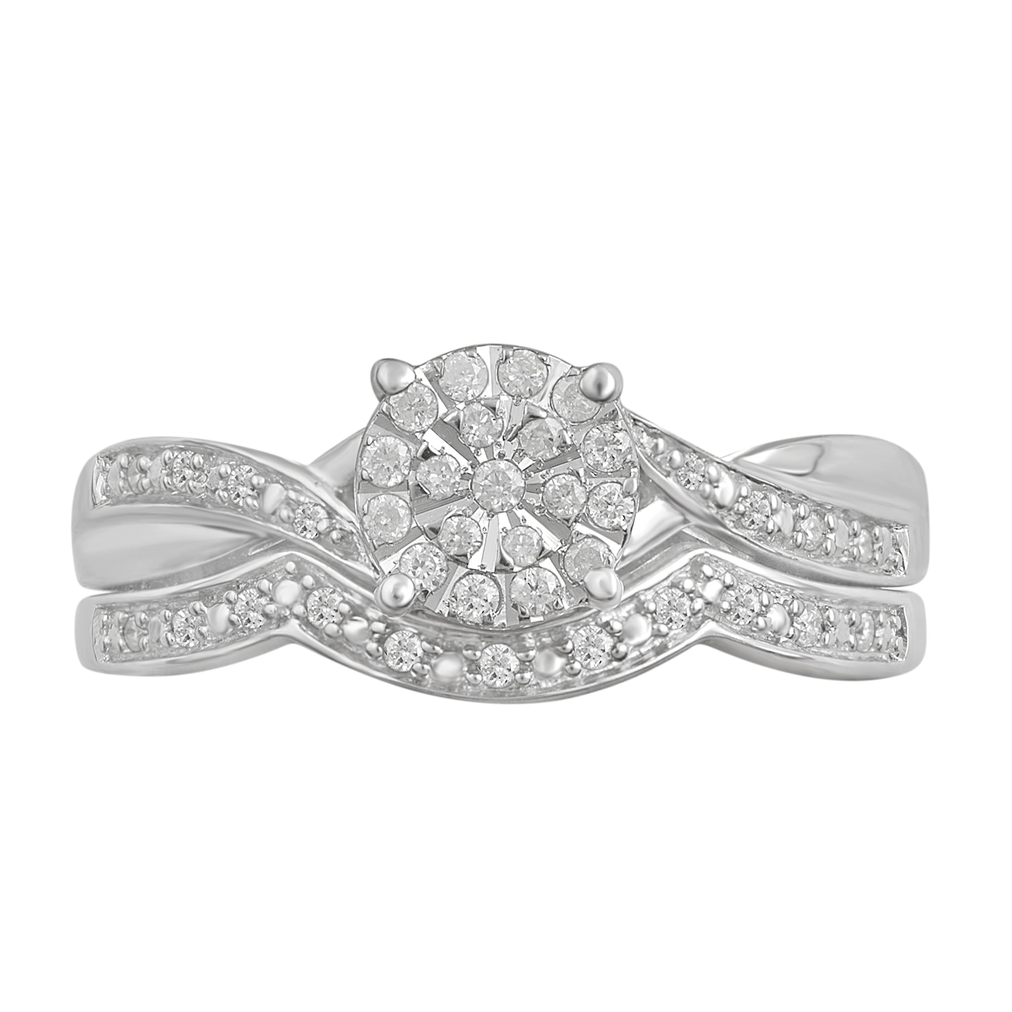 1/5 Carat T.W Diamond Miracle Plate Sterling Silver Twist Bridal Set