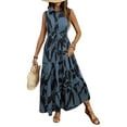 thumbnail image 3 of Women'S Summer Floral Maxi Dress Button Up Collar Tie Waist Tiered Ruffle Sleeveless Boho Dresses Blue S, 3 of 9