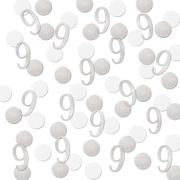 Silver Glitter 9 Confetti, 9th Birthday Number Confetti, 120Pcs Anniversary Party Table Decoration Supplies
