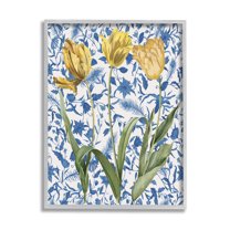 Stupell Industries Three Tulips on Toile Botanical & Floral Painting Gray Framed Art Print Wall Art, 11 x 14