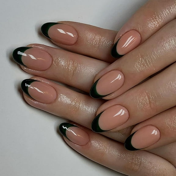 KUFptva Press on Nails Almond Fake Nails Glossy Stick on Nails Natural Full Covers False Nails Acrylic Glues on Nails for Women