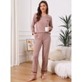 thumbnail image 2 of DARING DIVA Women's Cotton Ribbed Pullover V-neck Tops with Bottoms Pajama Sets XS Pink, 2 of 7