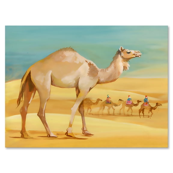 Camels In Wild Desert I 8 in x 12 in Painting Canvas Art Print, by Designart