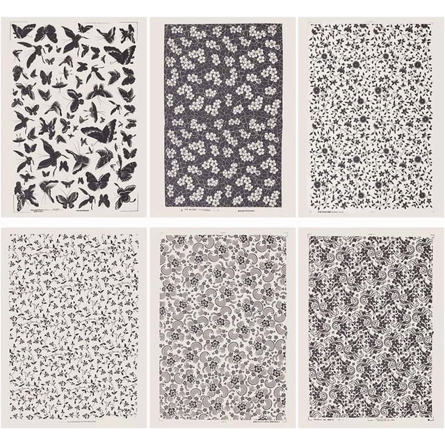 Papel de transferencia para cerámica con 6 estilos de diseños de mariposas y flores (21 x 15 pulgadas). Calcomanías para cerámica bajo esmalte.