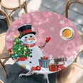 thumbnail image 2 of Pink Snowman Christmas Round Tablecloth, Fitted Table Cover with Elastic for 36"-44" Round Tables, Gifts Xmas Tree Winter Snowflake Table Cloth Outdoor Indoor Dinning Party Waterproof Tablecloths, 2 of 7