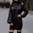 thumbnail image 2 of Fiaer Sweater Dresses for Women Turtleneck Long Sleeve Thermal Warm Loose Fit Casual Trendy Mini Dress Black XL, 2 of 5